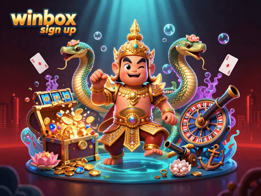 Winbox sign up - embark on exciting gameplay with vibrant 3D characters and casino elements.