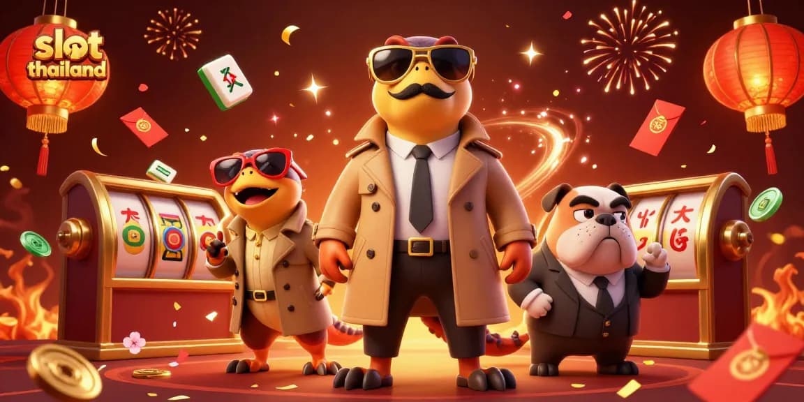 Experience thrilling slot thailand action with animated characters at a VIP casino lounge.