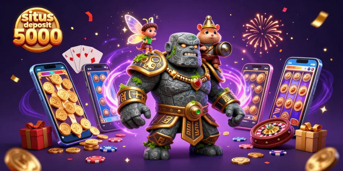 Explore exciting slots and jackpots with the situs deposit 5000 illustration featuring vibrant 3D characters and casino elements.