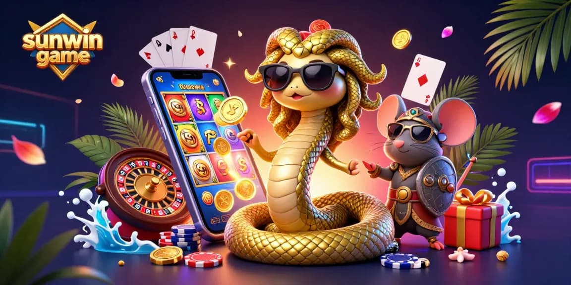 Sparkling treasures in the sunwin game realm showcase Medusa and a warrior mouse enjoying vibrant slot games.