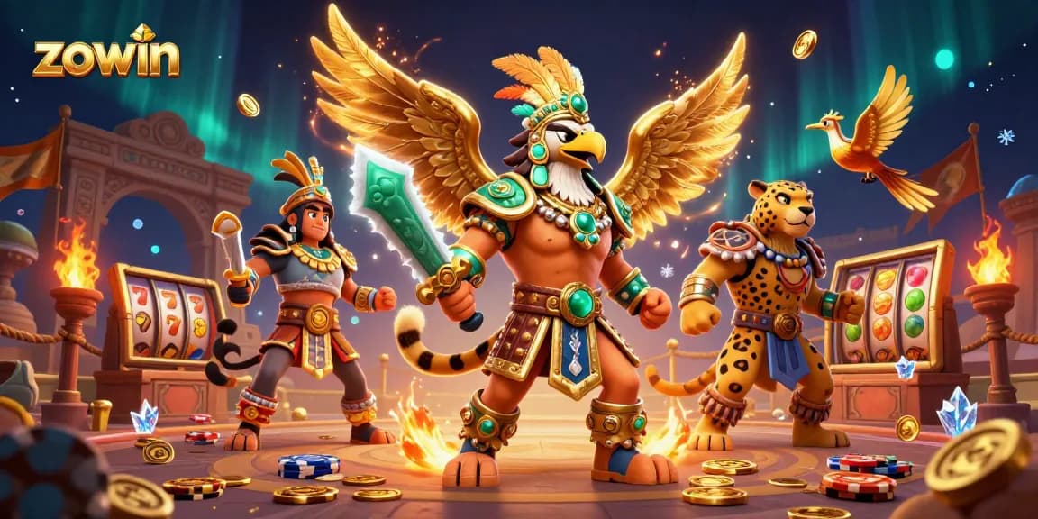 Zowin powers up your slots game with 3D Aztec warriors and rich casino elements.