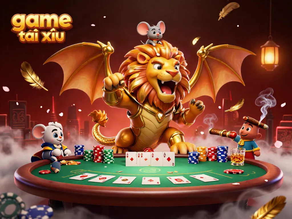 Experience the thrilling game tài xỉu with a vibrant chimera and mouse jockey illustration.