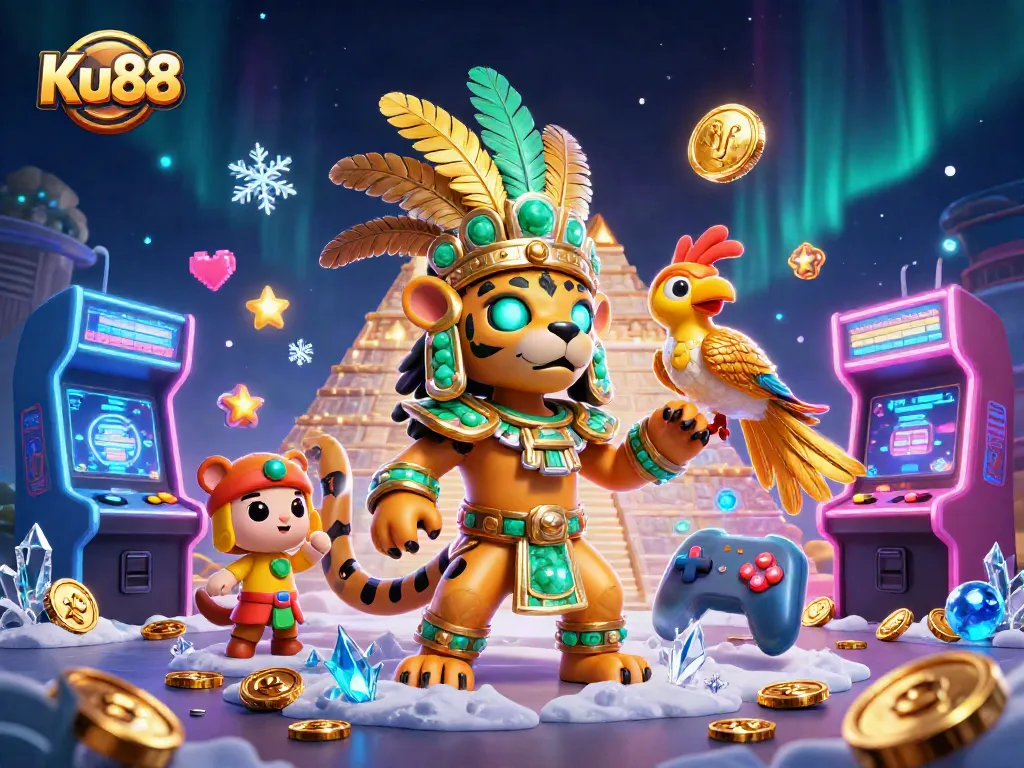 Play exciting games at Ku88 with stunning 3D imagery showcasing vibrant casino elements.