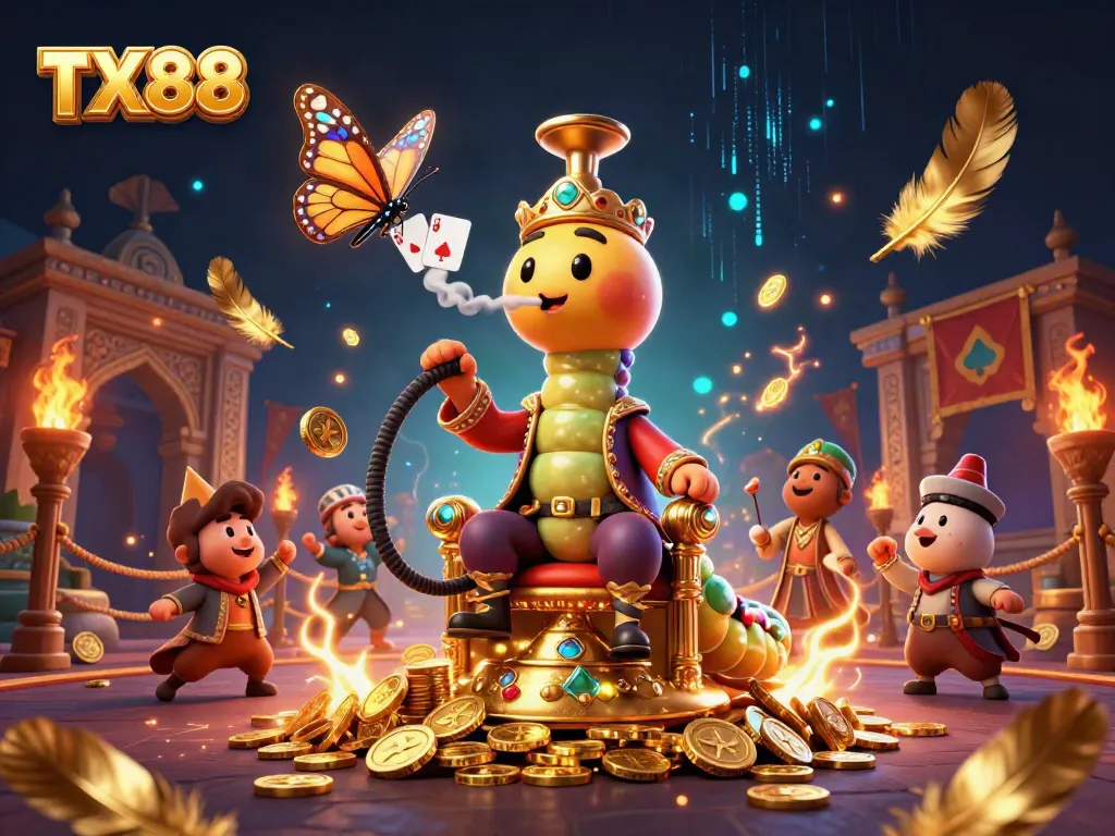 Experience the excitement of TX88 casino with a dynamic illustration featuring casino symbols and vibrant characters.