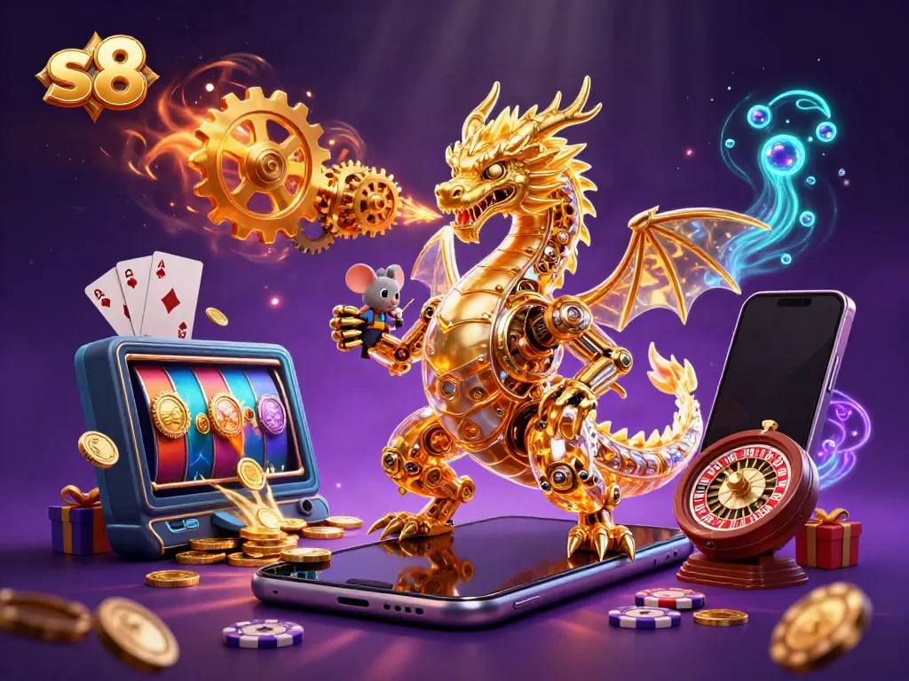 Engage with exciting s8 casino games featuring iconic golden dragon and dynamic slot elements.