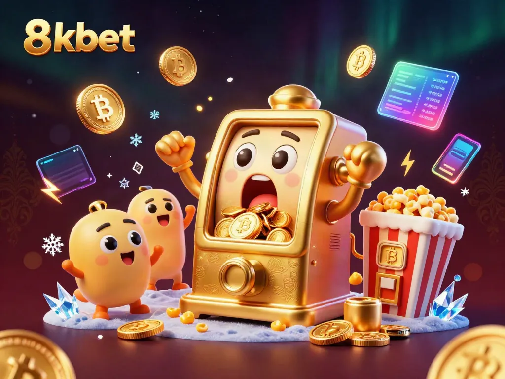 Experience the excitement of 8xbet with a golden slot machine celebrating a jackpot as coins flow in a vibrant casino scene.