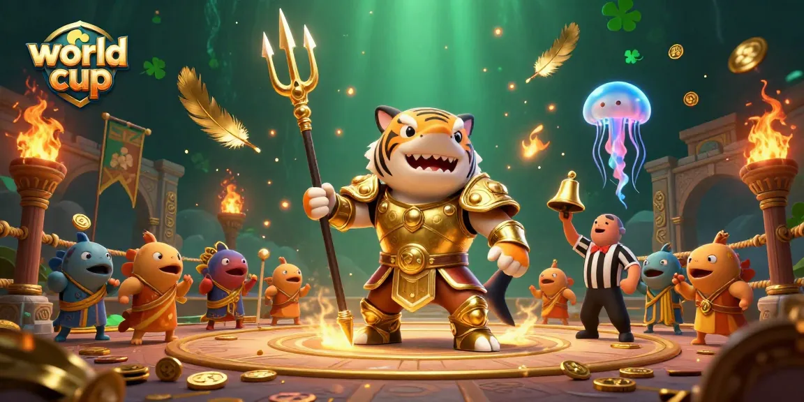 Experience thrilling world cup moments with a dynamic casino scene featuring a tiger shark and jellyfish referee.