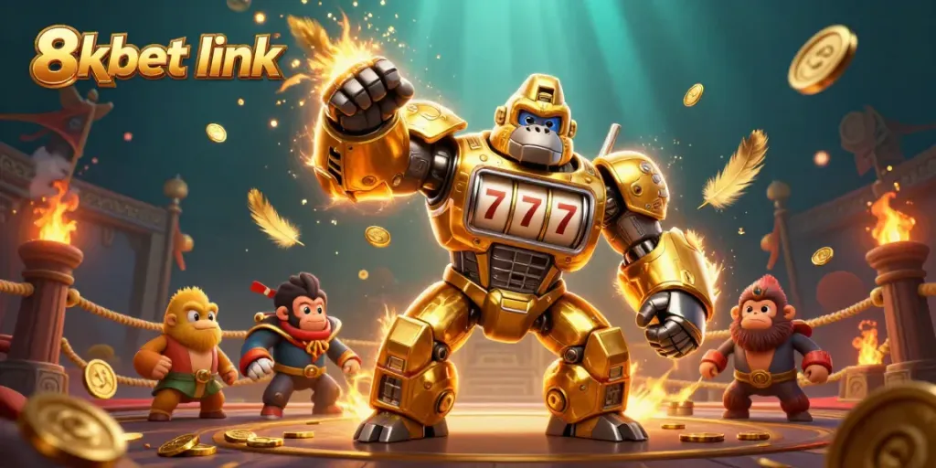Experience the thrill of gambling with the 8xbet link in an action-packed 3D illustration.