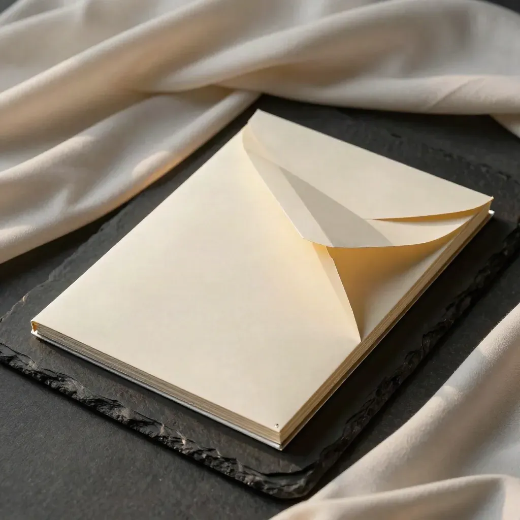 Cream tax document pack with sleeve and folded mailer on black slate