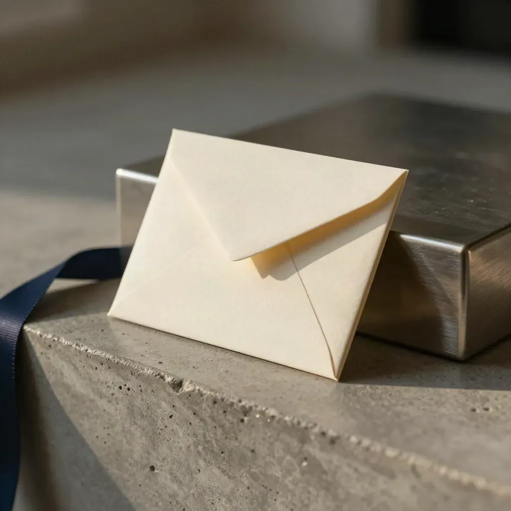 Luxury strategy call packet with card, envelope, folded note and metal block