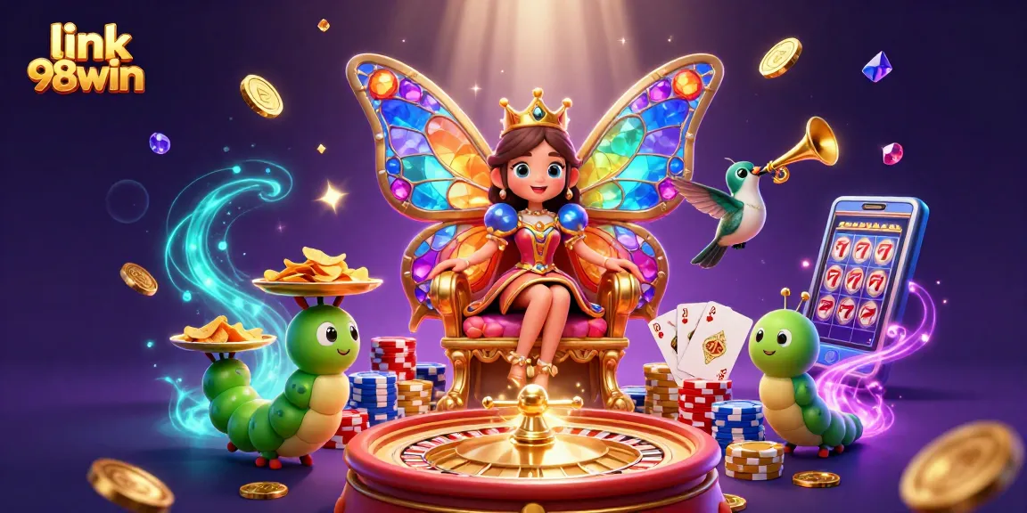 Experience the thrill of gaming with link 98win in a vibrant 3D casino illustration featuring action-packed elements.