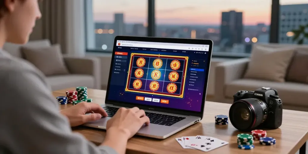 Engaged player exploring non gamstop casinos from a cozy home environment.