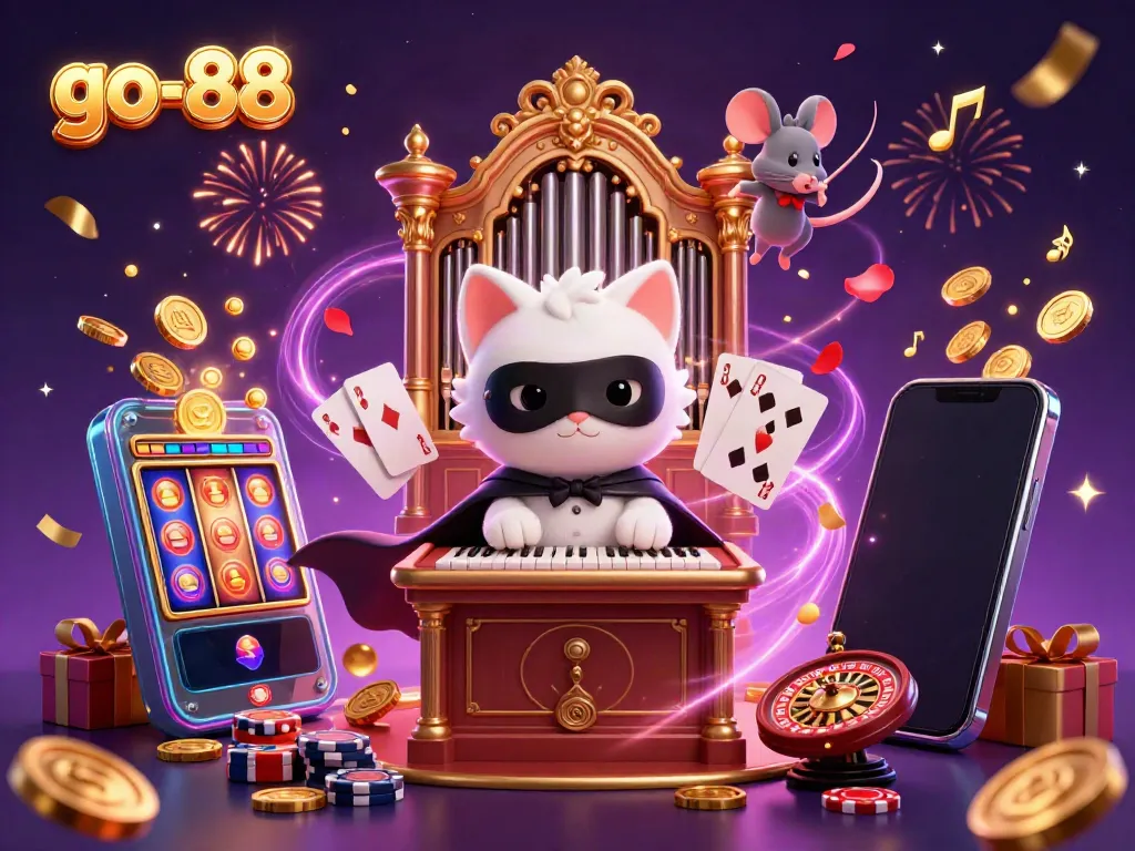 Engage with go-88's exciting casino scene featuring unique characters and slot gaming elements.