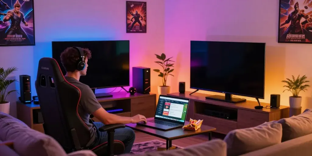 Engaging moment on trang chủ da88 featuring a player immersed in online gaming with vibrant atmosphere.
