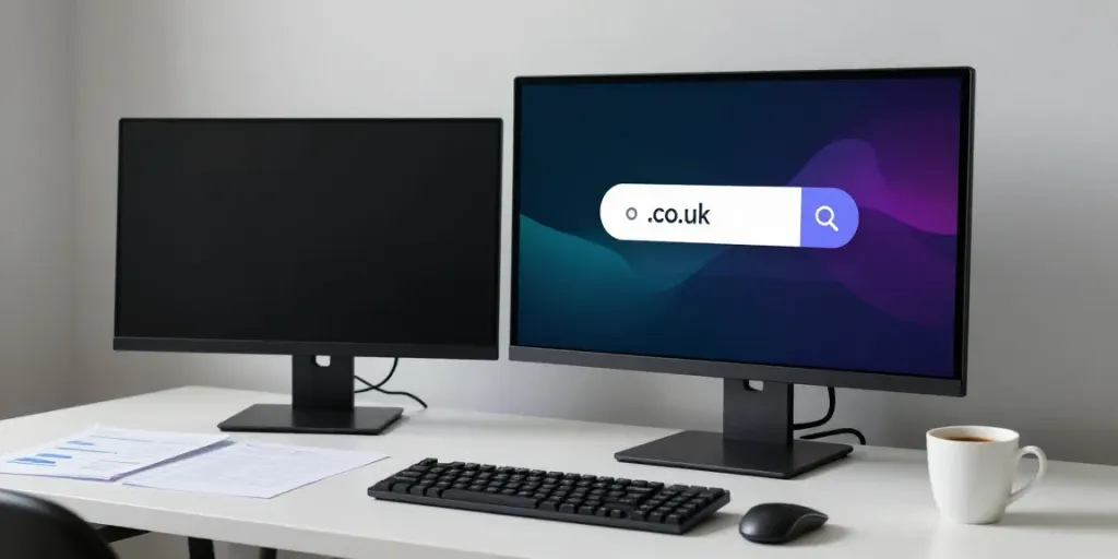 Search for cheap .co.uk domains in a modern developer workspace.
