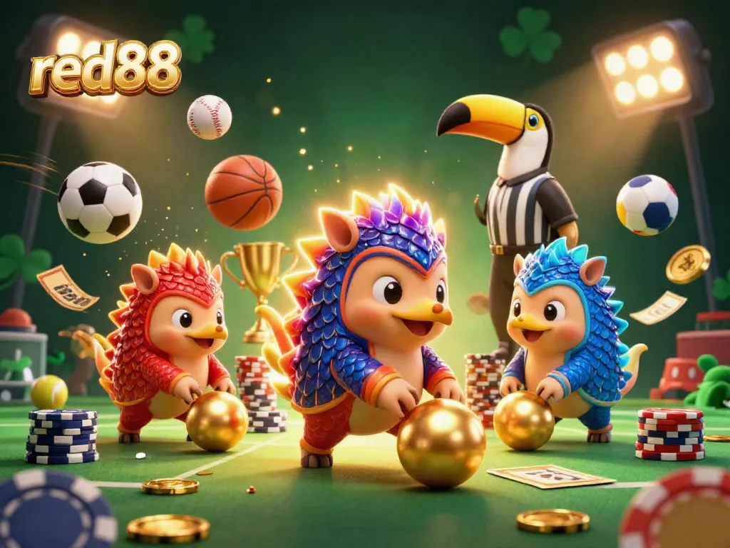 Experience thrilling gaming action at red88 with engaging pangolin characters and exciting casino elements.