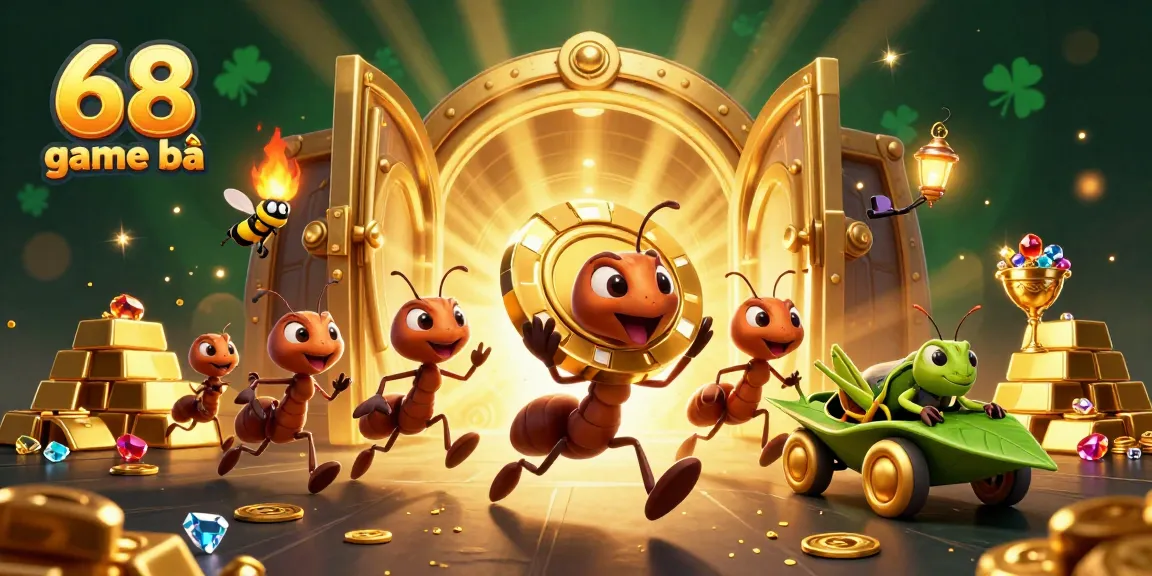 Experience the thrill of 68 game bài with ants on a heist, golden treasures, and vibrant casino chaos.