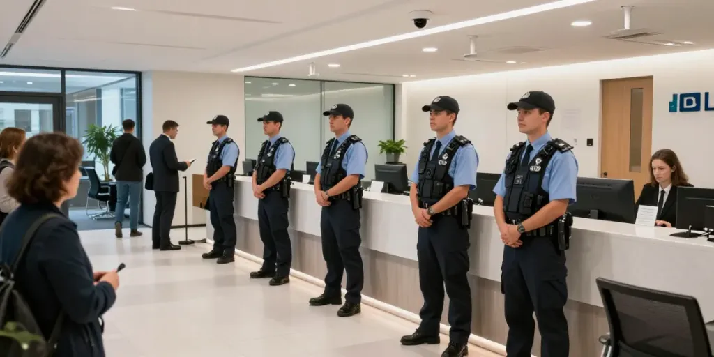 Security personnel at a professional office, showcasing trusted local services.