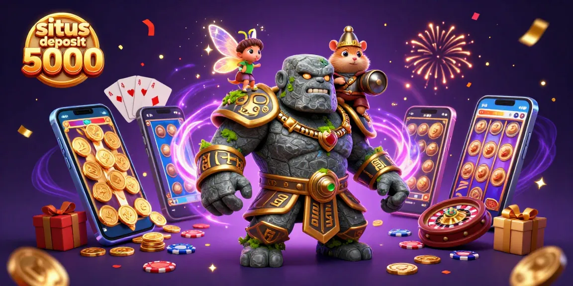 Explore exciting slots and jackpots with the situs deposit 5000 illustration featuring vibrant 3D characters and casino elements.
