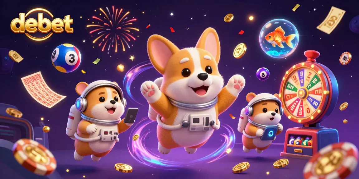Experience the excitement of betting at debet with animated characters in a vibrant casino setting.