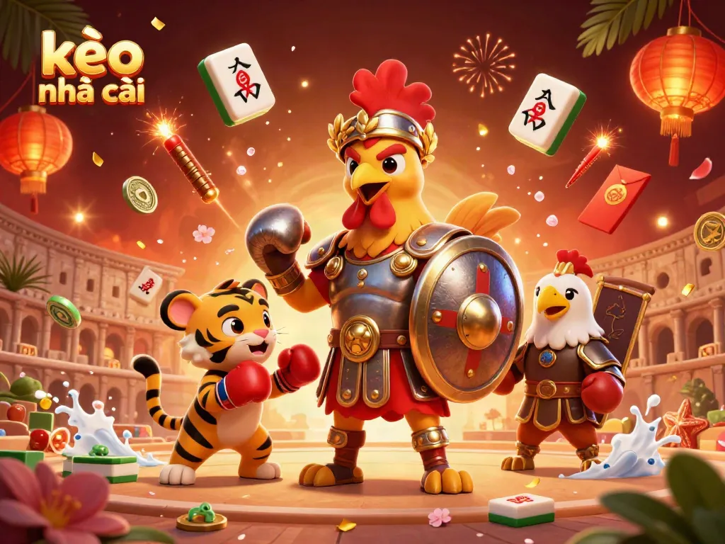 Engage in strategic betting with vivid visual elements representing kèo nhà cái alongside colorful lanterns and festive decorations.