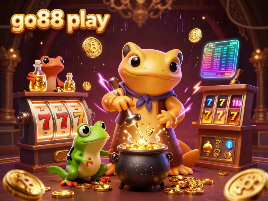 Engage in go88 play with this vibrant casino scene featuring slot reels and gold coins.