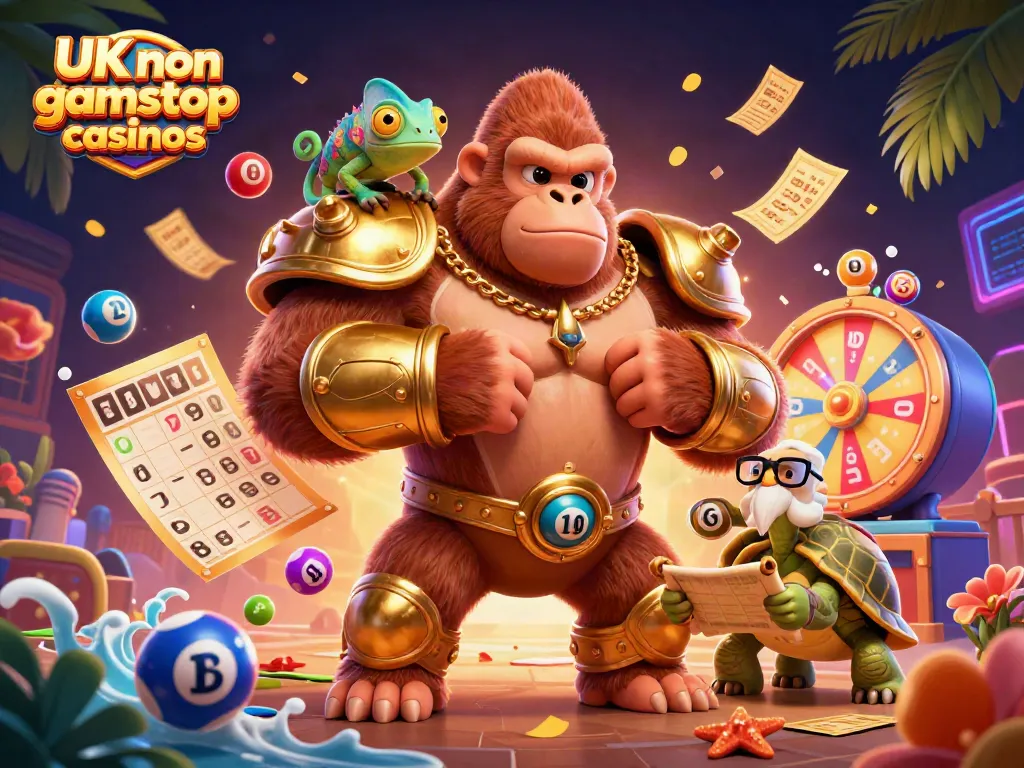 Engaging visual of UK non gamstop casinos featuring dynamic gambling elements and characters