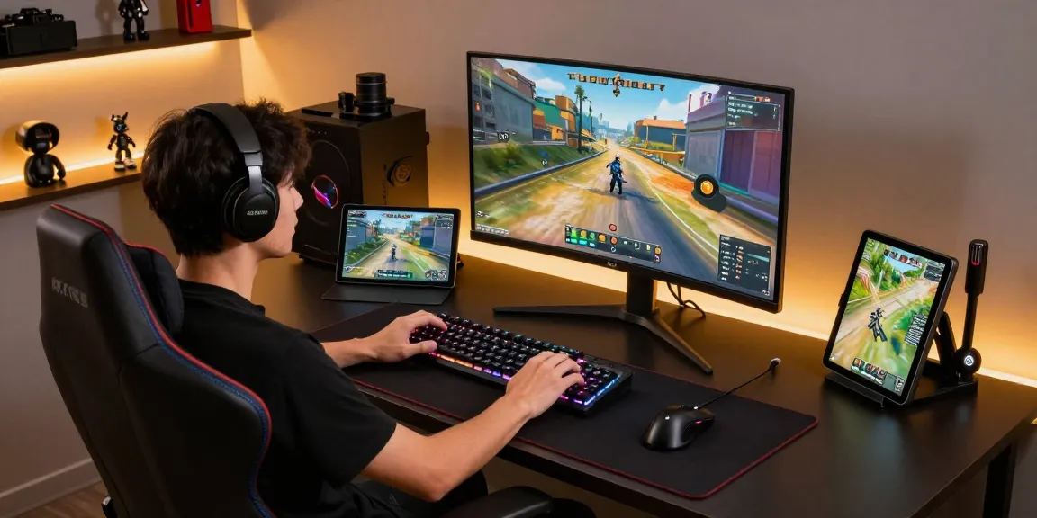 Gamer using the atk rs6 air keyboard in a stylish tech workspace with RGB lighting