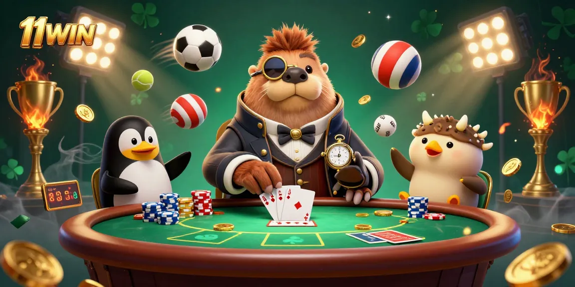 Join the fun at 11WIN with our underwater poker table featuring a jolly walrus, a sophisticated dealer, and dynamic game elements.