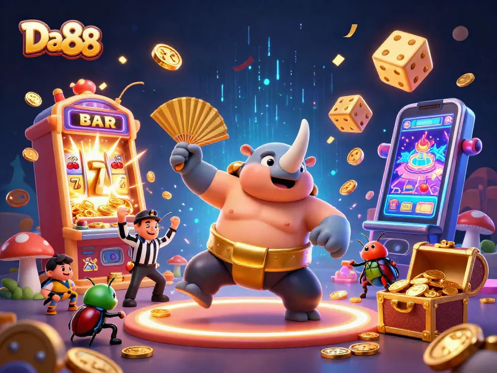 Engage with Da 88's thrilling casino experience amidst lively symbols and vibrant characters.
