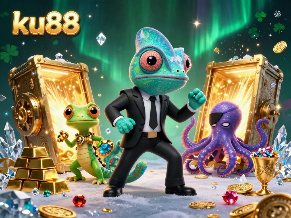 Engage with ku88's vibrant casino atmosphere featuring a colorful secret agent chameleon in an exciting scene.