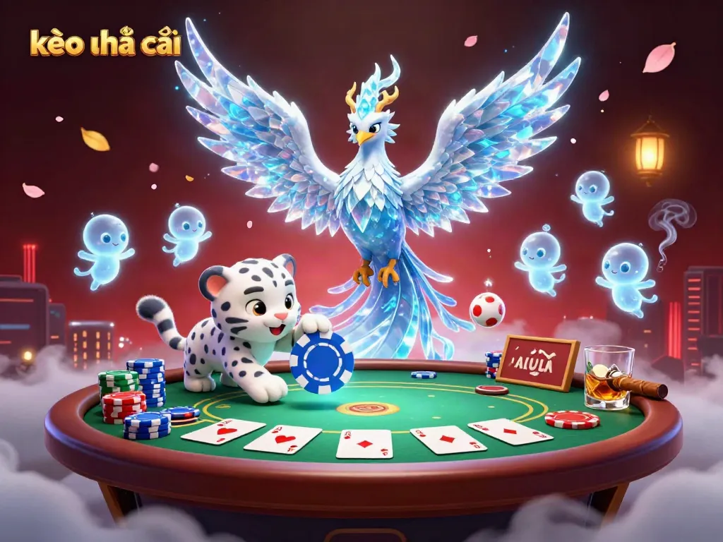 Engage with kèo nhà cái through an exciting poker scene featuring mythical creatures and vibrant elements.