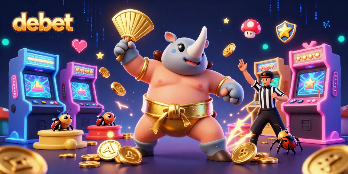 Experience debet gaming fun as a beetle champion claims victory amid golden coins and arcade vibes.