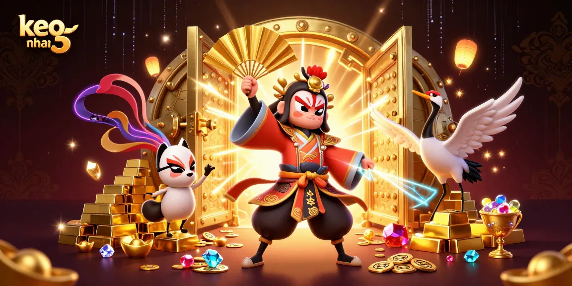 Experience winning strategies at keo nha cai 5 with detailed casino visuals featuring vibrant characters and gold elements.