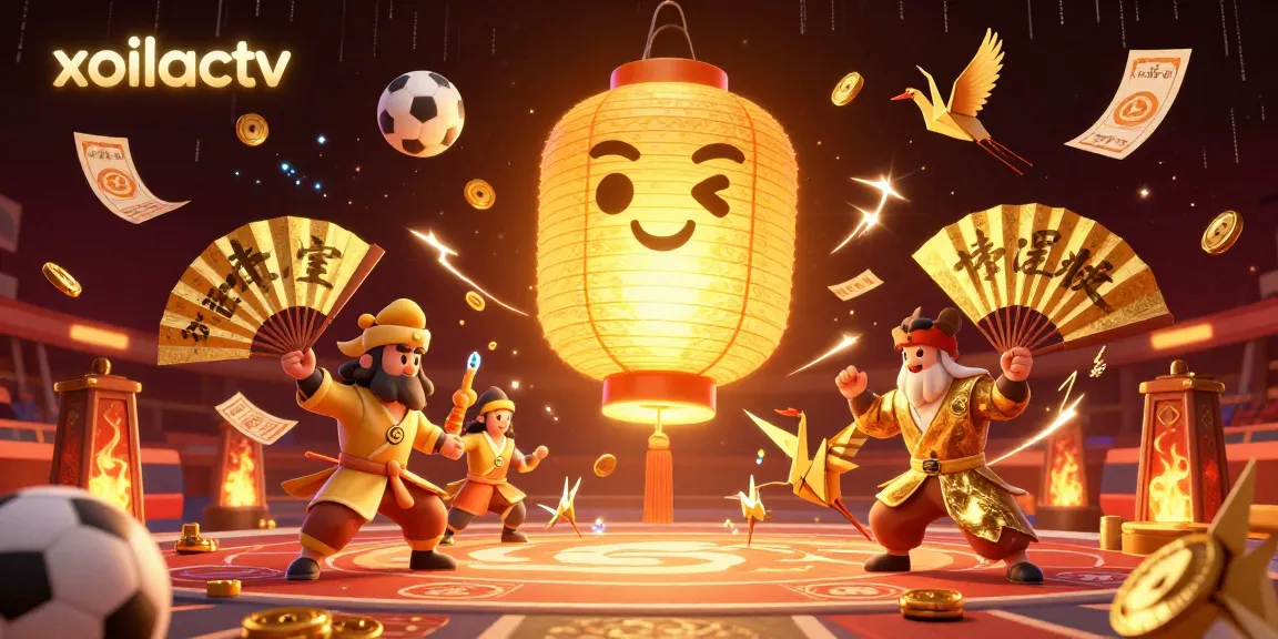 Experience thrilling sports betting action with xoilactv's dynamic arena scene showcasing a glowing spirit and golden companions.