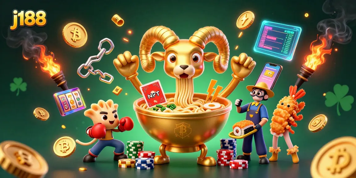 Experience j188's excitement with a dynamic casino illustration featuring vibrant crypto elements.