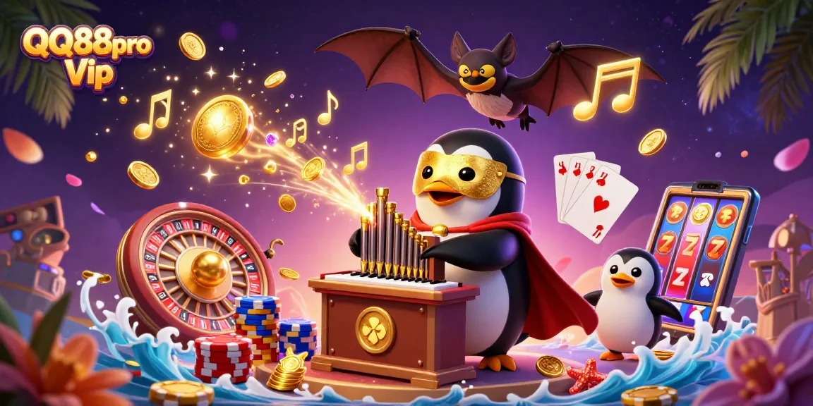 Join the thrilling action at QQ88pro Vip while the phantom opera penguin plays and golden coins cascade down.