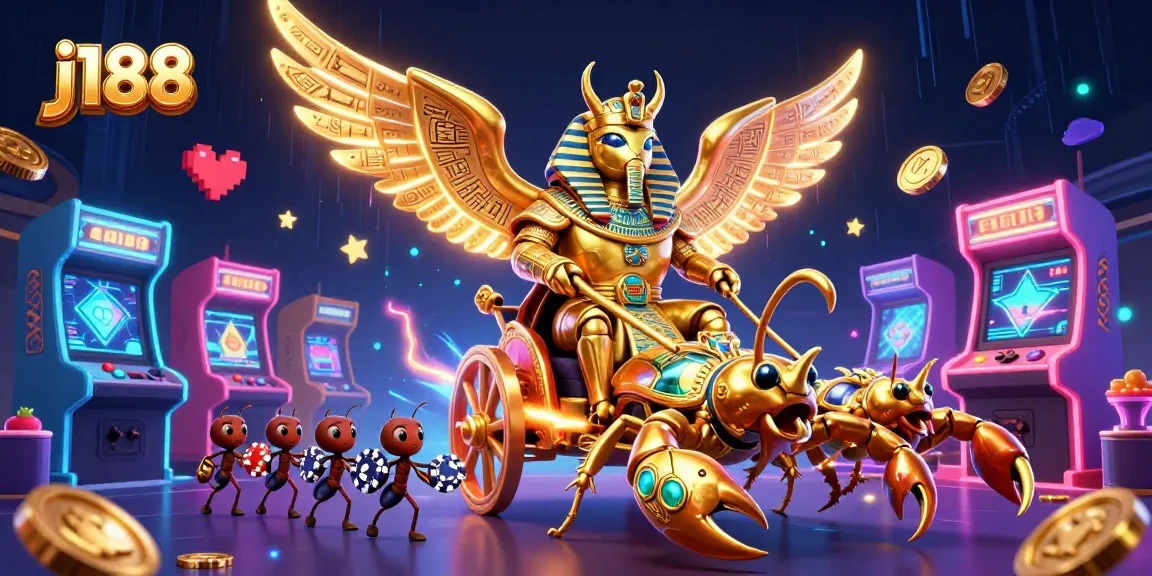 Engage in thrilling gameplay with j188 in a vibrant casino-themed scene featuring vivid characters and games.