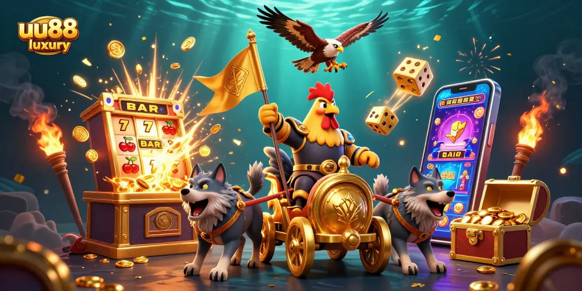 Experience the excitement of uu88 luxury with a dynamic 3D casino scene featuring jackpot symbols and thrilling game elements.